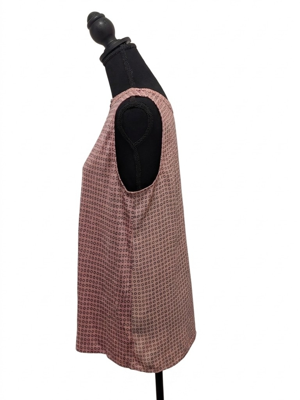 LOFT LP Pink Black Geometric Circle Print Mixed Media Sleeveless Shell Top - Picture 5 of 7